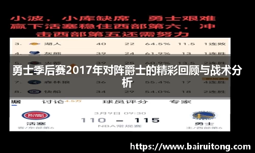 勇士季后赛2017年对阵爵士的精彩回顾与战术分析